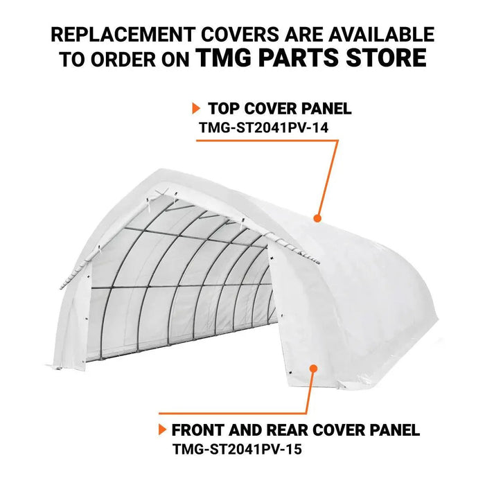TMG Industrial 20' x 40' Arch Wall Peak Ceiling Storage Shelter with Heavy Duty 17 oz PVC Cover & Drive Through Doors, TMG-ST2041PV(Previously(ST2040PV)