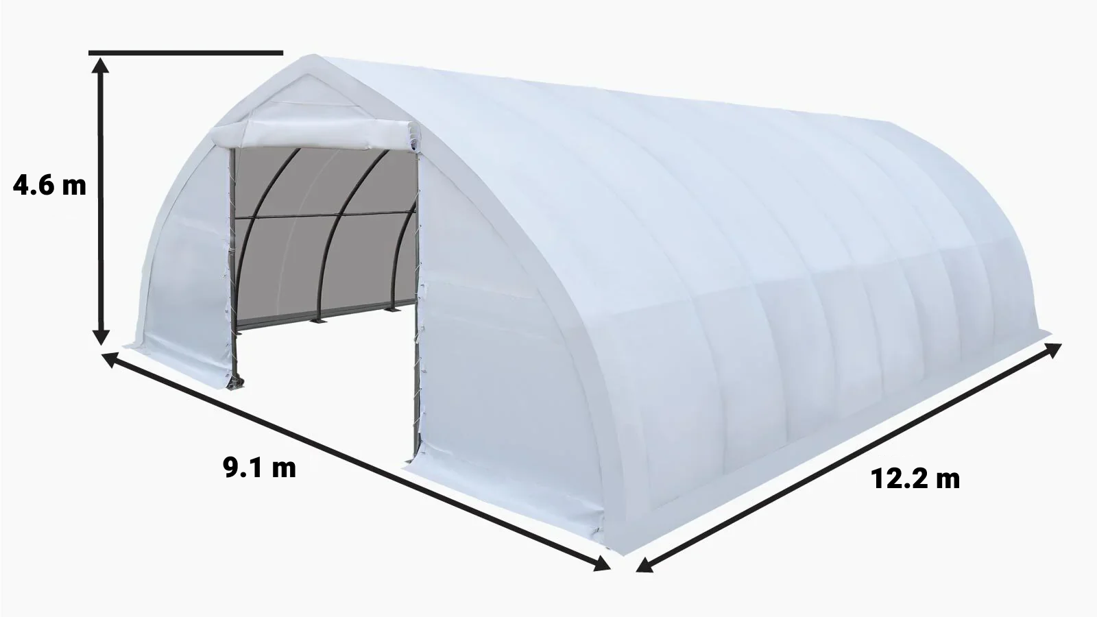 9m × 12m Peak Ceiling Storage Shelter with Heavy Duty 450 GSM PVC Cover & Drive Through Doors, TMG-ST3042V (Previously ST3040V)-specifications-image