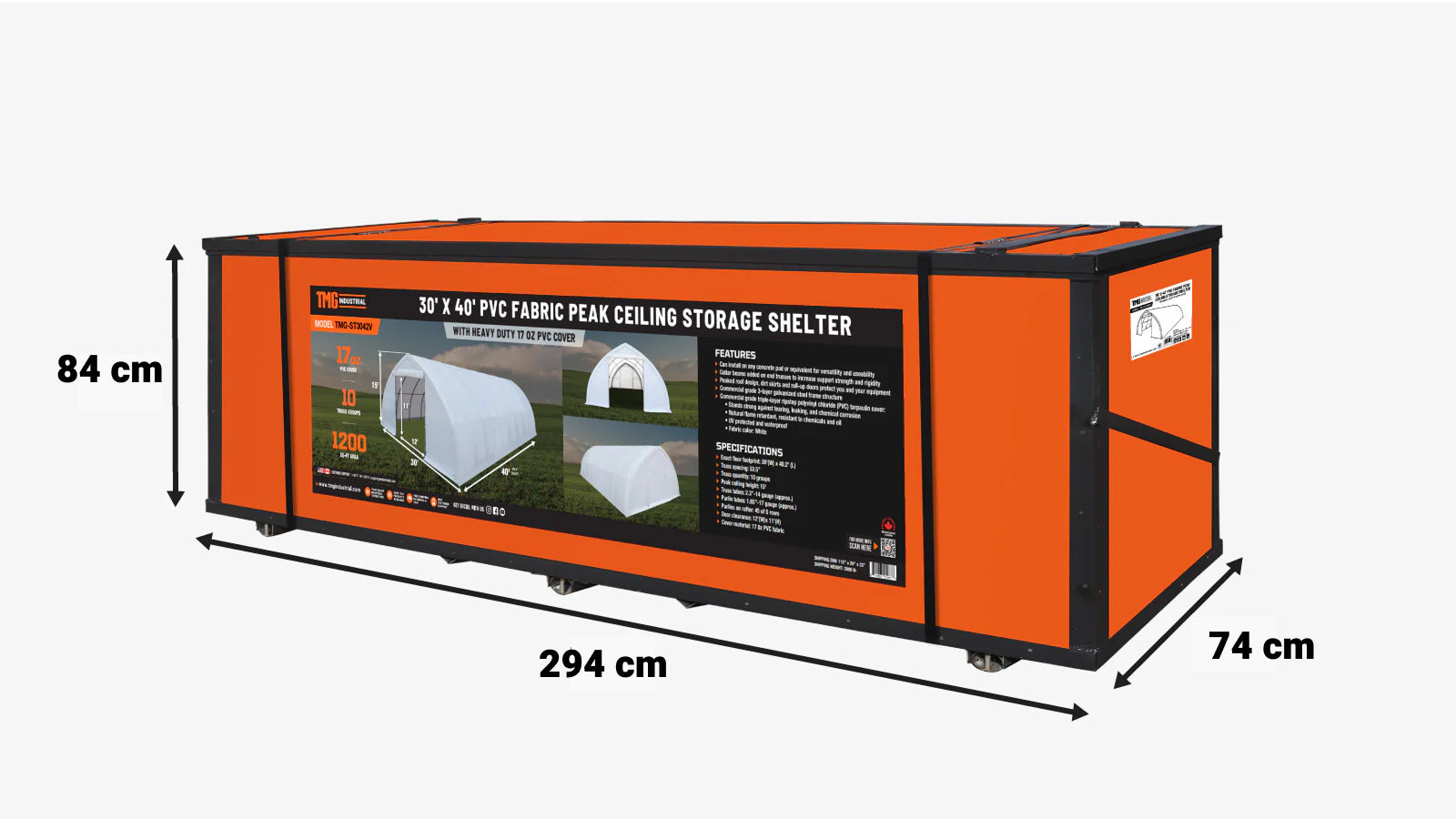 9m × 12m Peak Ceiling Storage Shelter with Heavy Duty 450 GSM PVC Cover & Drive Through Doors, TMG-ST3042V (Previously ST3040V)-shipping-info-image