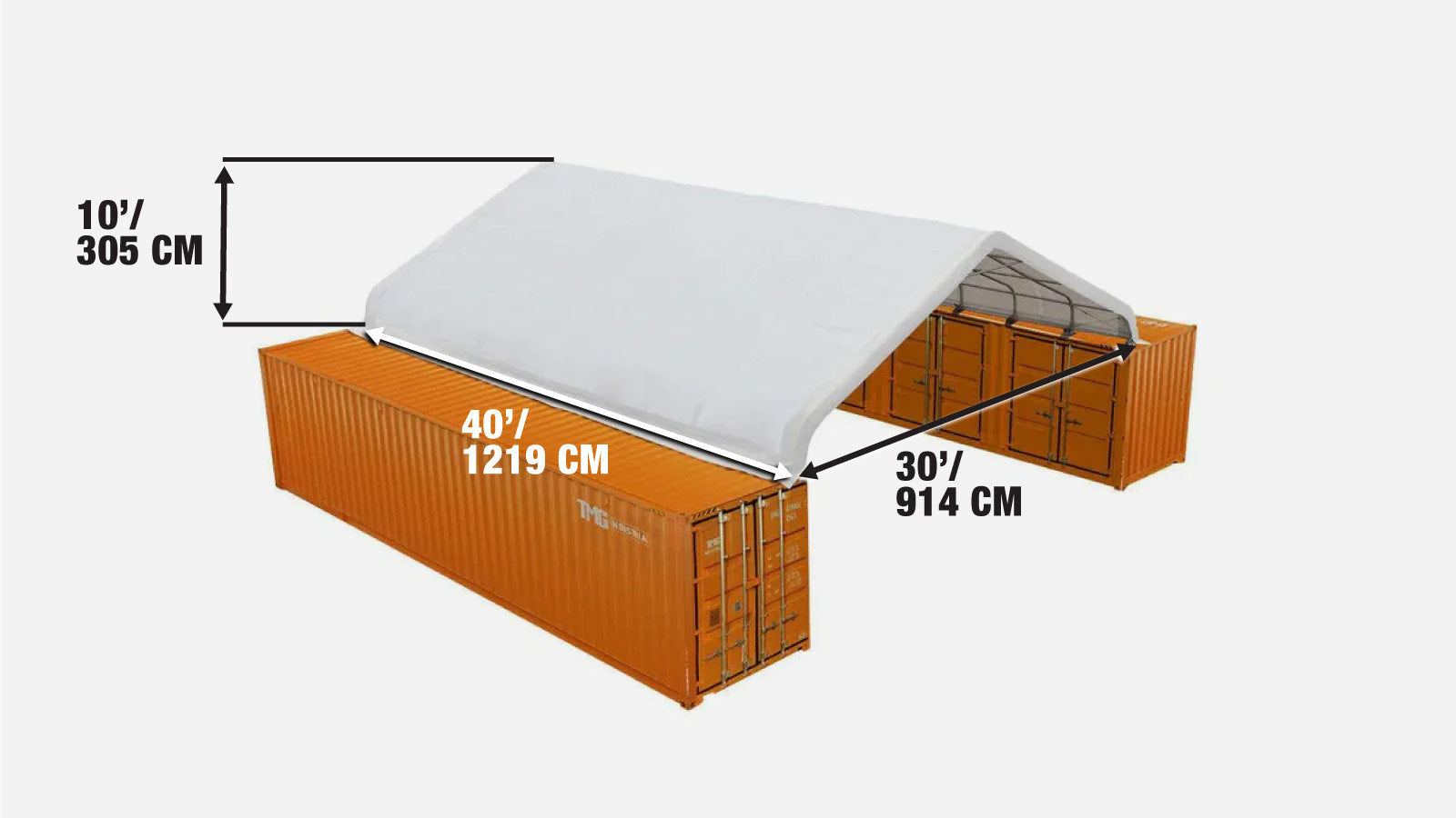 30' x 40' PVC-kangaskontti Peak Roof Shelter Pro -sarja, palosuojattu, UV-suojattu, TMG-ST3042CV (aiemmin ST3041CV)-specifications-image