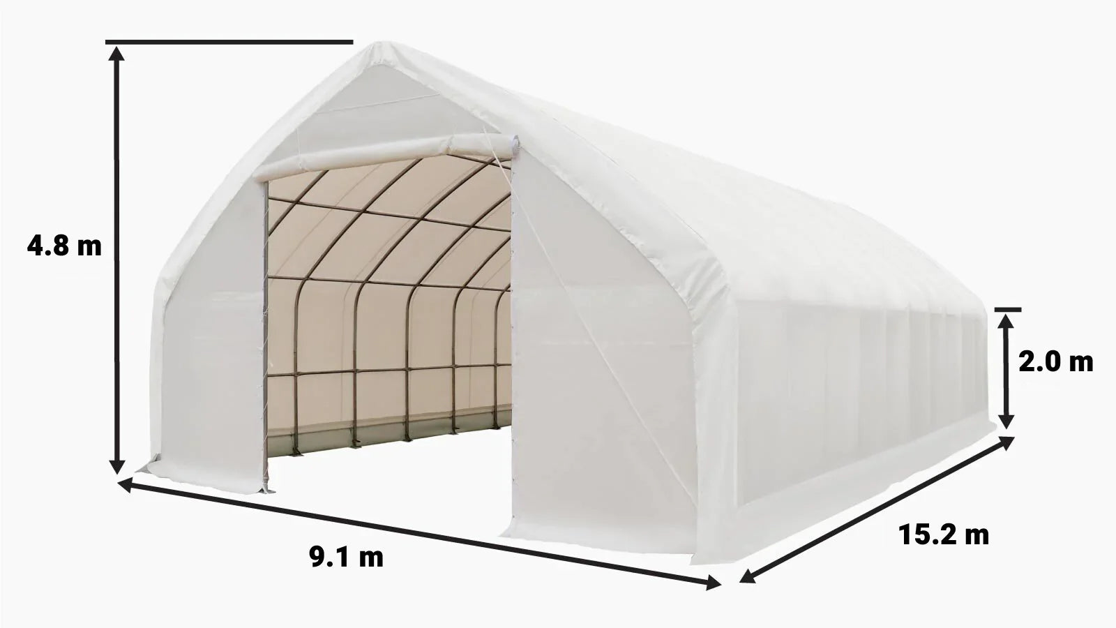 9 x 15 m Straight Wall Peak Ceiling Storage Shelter with Heavy Duty 300 GSM PE Cover TMG-ST3052E (Previously ST3050E)-specifications-image
