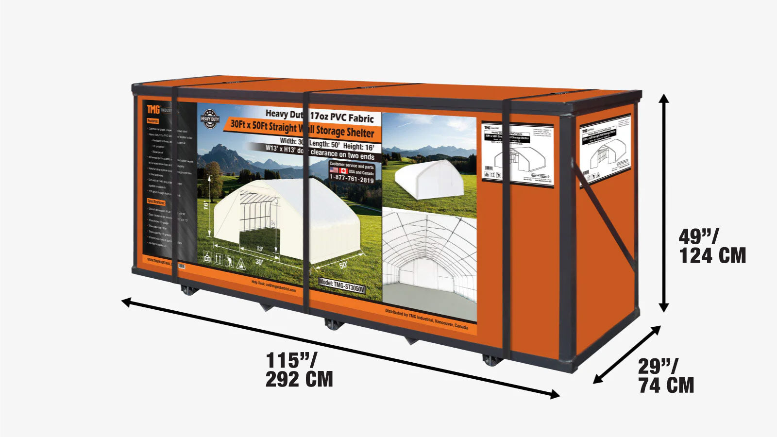 30' x 50' suora seinä, huippukatto ja vahva 17 oz PVC-kansi sekä läpiajo-ovet, TMG-ST3050V-shipping-info-image