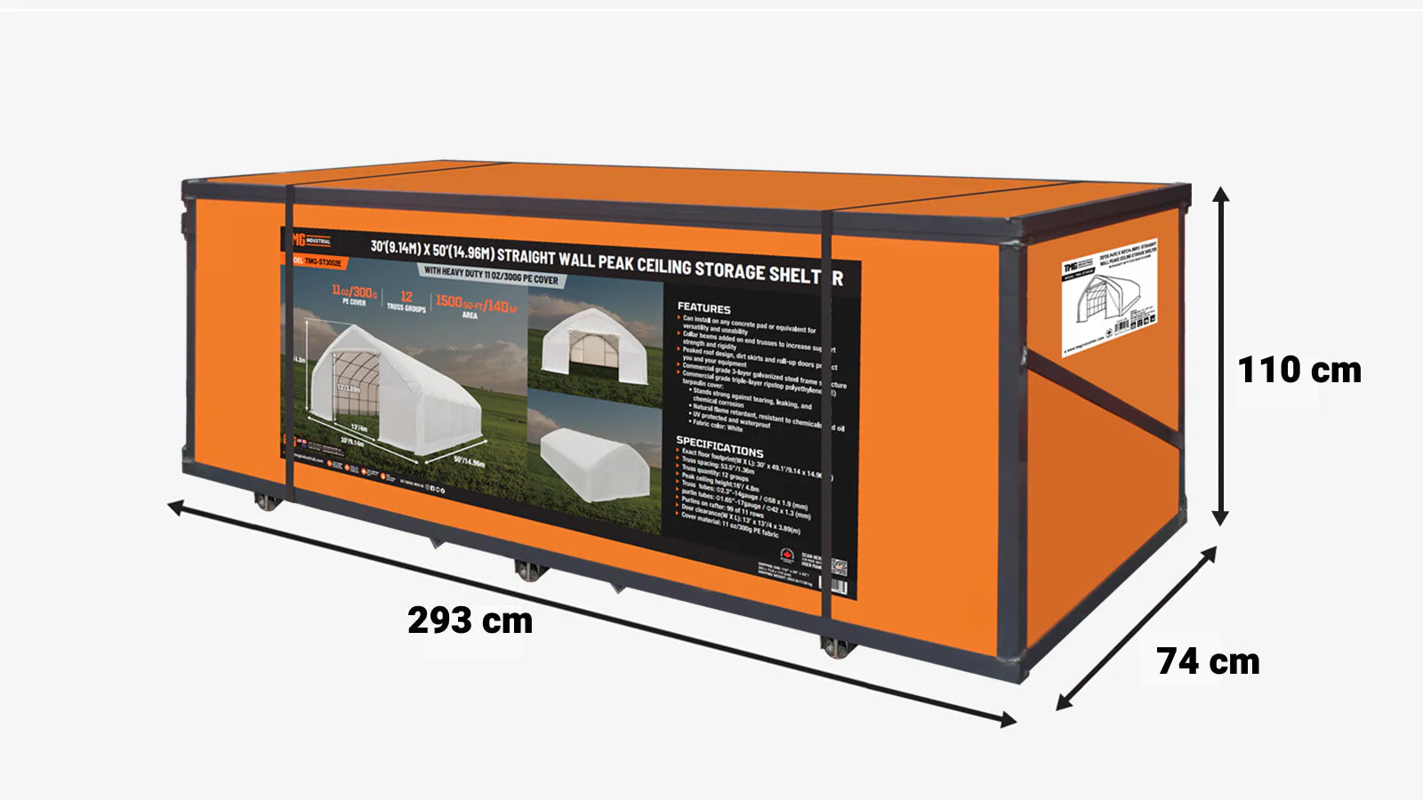 9 x 15 m Straight Wall Peak Ceiling Storage Shelter with Heavy Duty 300 GSM PE Cover TMG-ST3052E (Previously ST3050E)-shipping-info-image