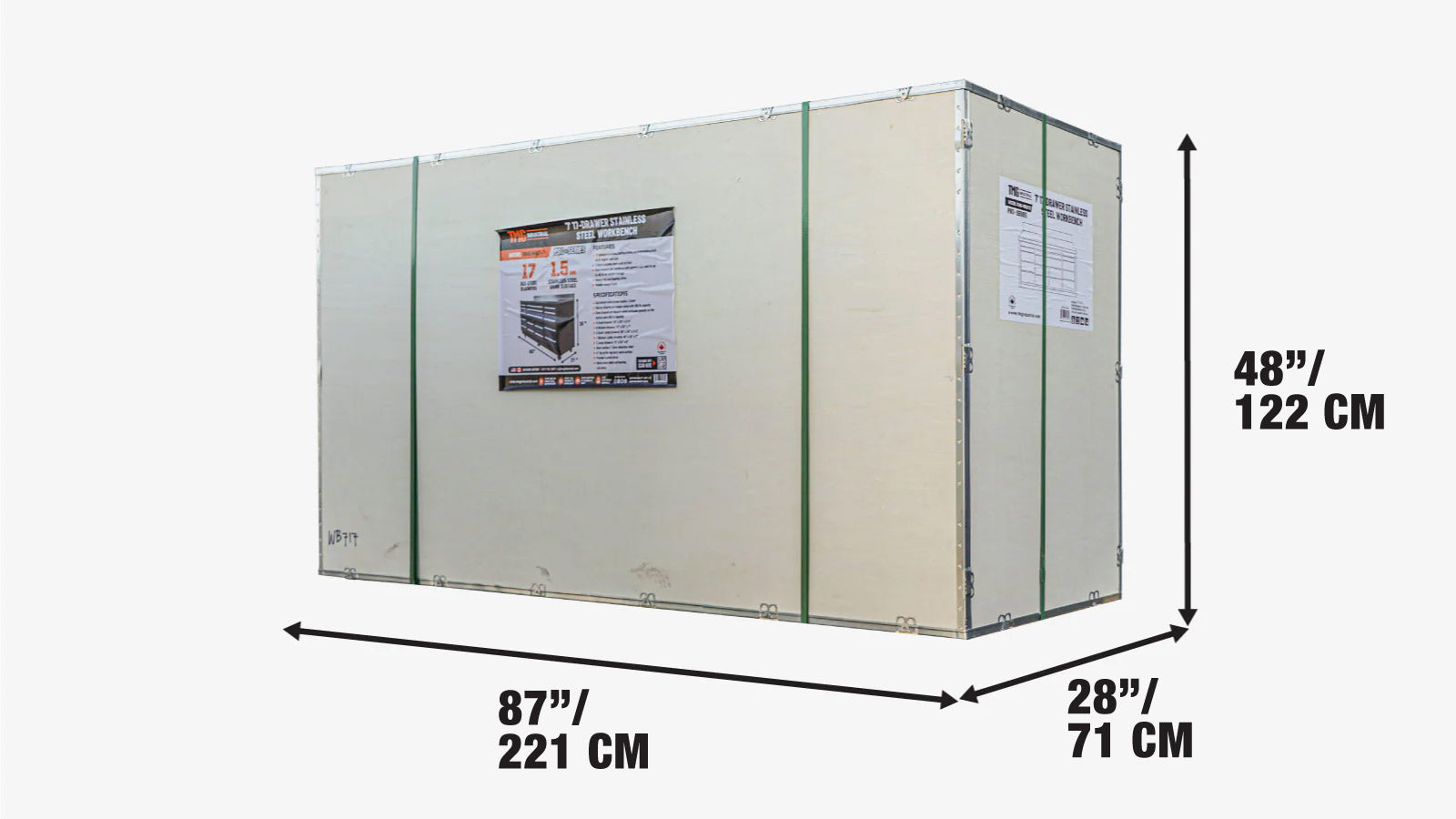 Pro-sarjan 7 jalan työpöytä, 17 laatikkoa, ruostumattomasta teräksestä valmistettu kansi, kuulalaakerit, kaksoiskiskot ja pyörät TMG-WB717-shipping-info-image