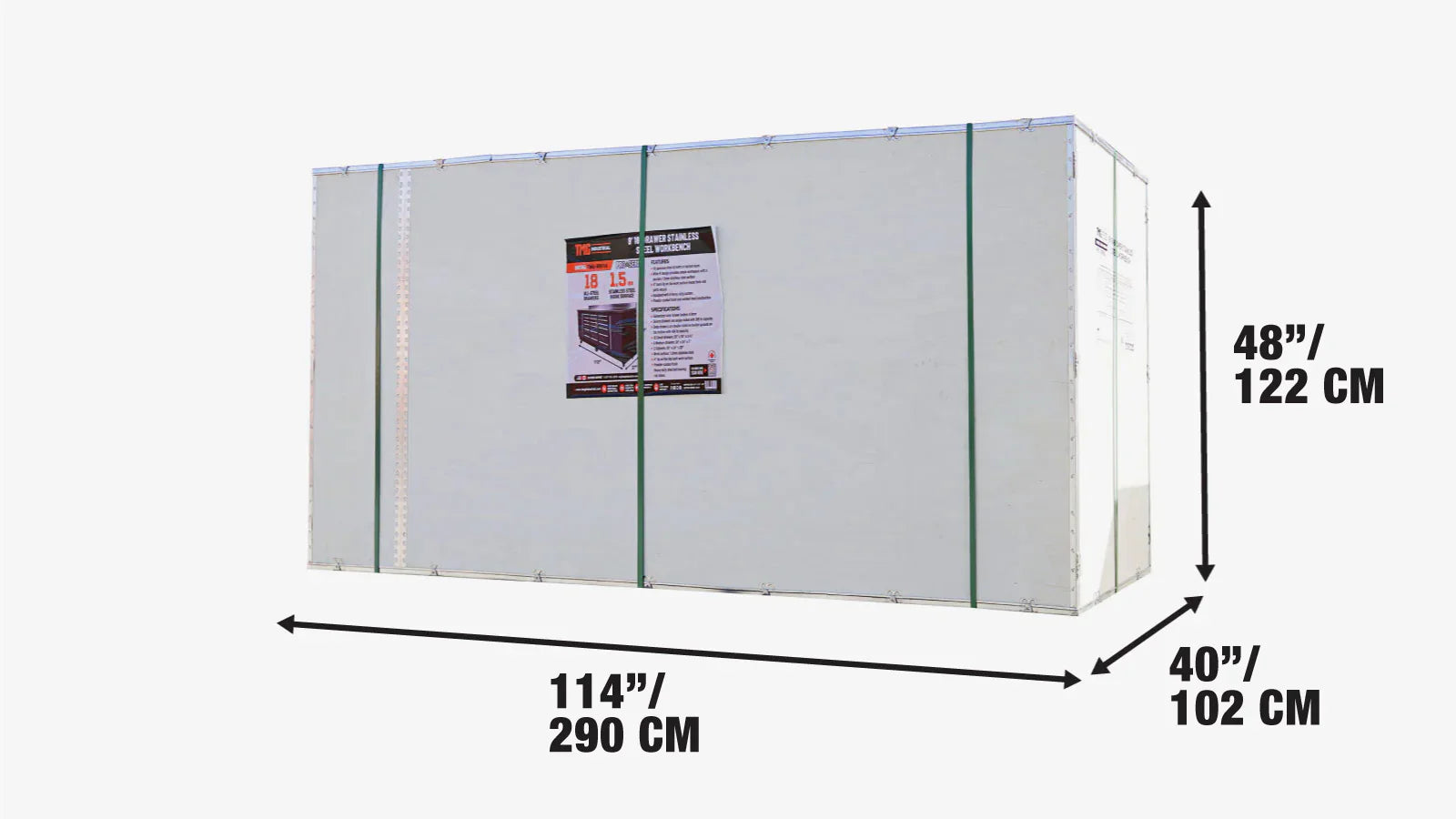 Pro-sarjan 9 jalan työpöytä, 18 laatikkoa, ruostumattomasta teräksestä valmistettu kansi, kuulalaakerit, kaksoiskiskot ja pyörät, TMG-WB918-shipping-info-image