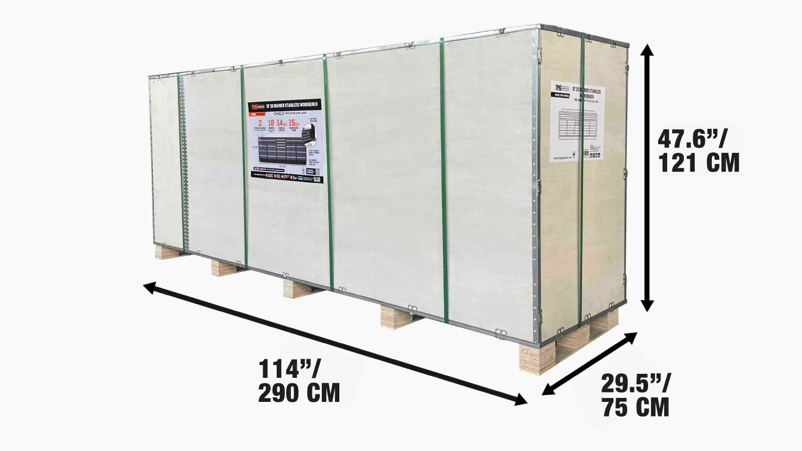 TMG Heavy Series™ 2.8m Workbench with Stainless Steel Benchtop and 20 Drawers, TMG-WB920-shipping-info-image