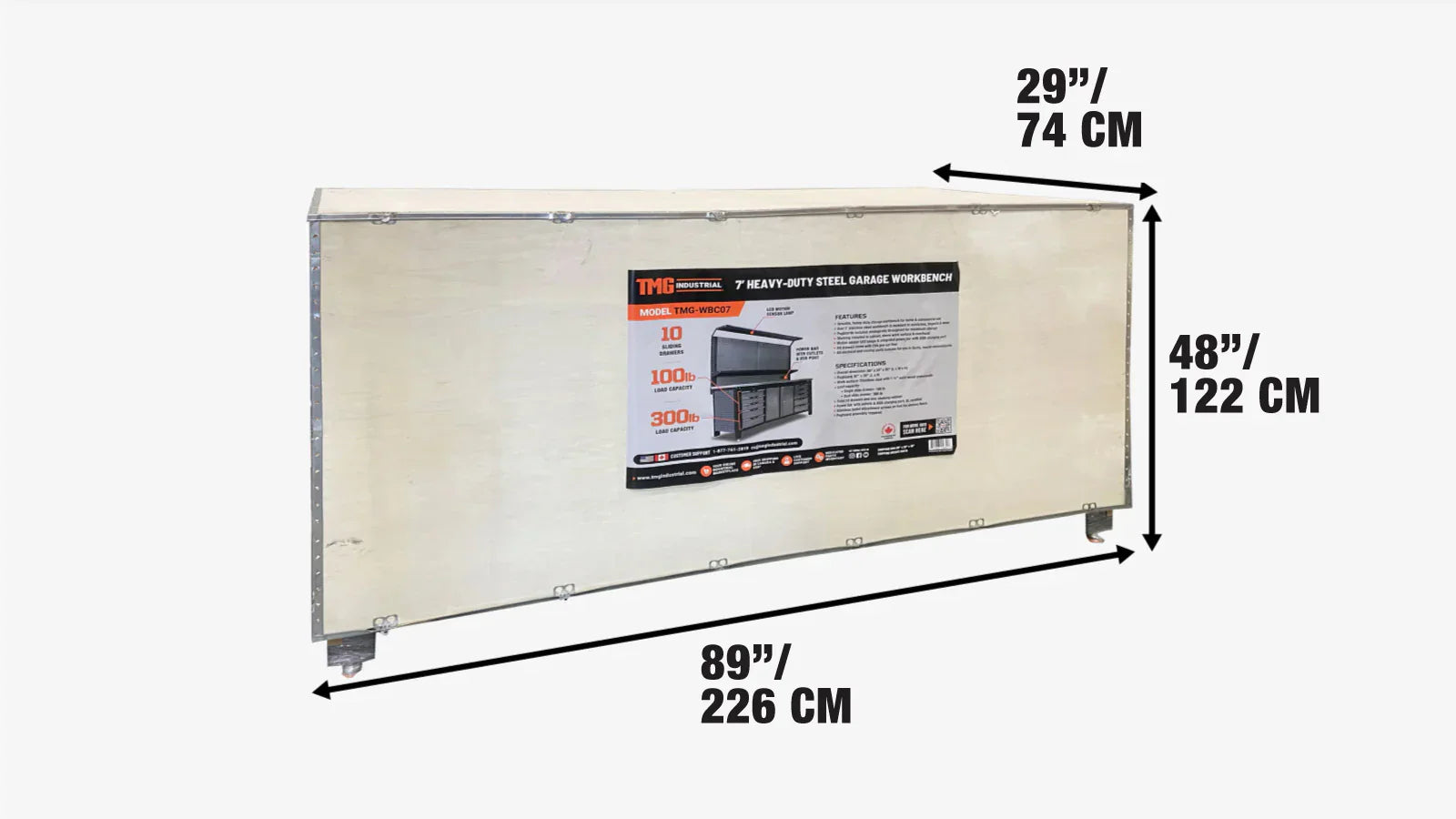 7' ammattitason työpöytä reikälevyllä ja ruostumattomasta teräksestä valmistetulla pöytälevyllä, TMG-WBC07-shipping-info-image