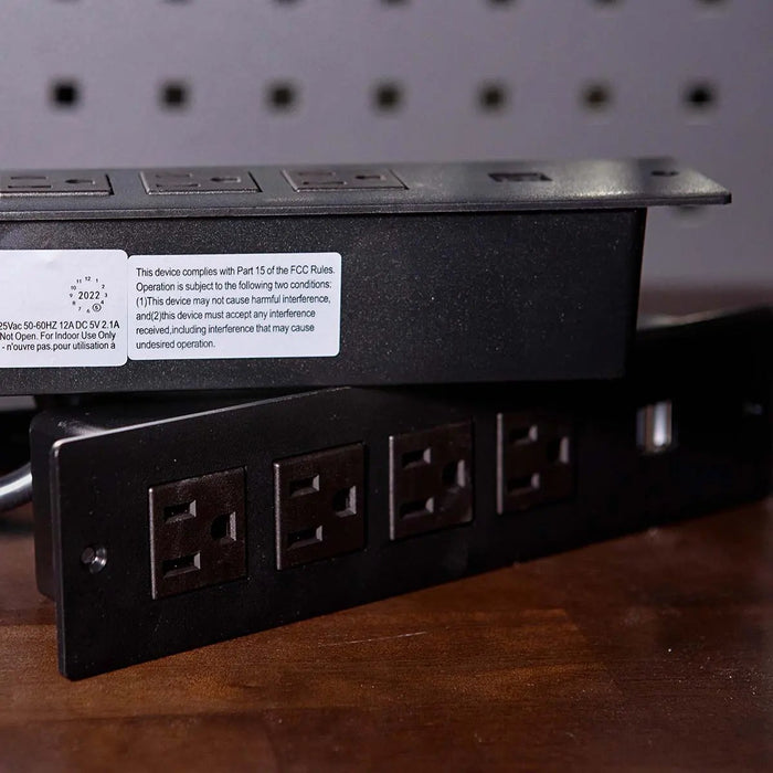 TMG Industrial 10’ Extreme-Duty Steel Garage Workbench w/Pegboards and 4" Bench Vice, Adjustable Shelving, Power Outlets, USB Port, Magnetic Motion LED Lamps, TMG-WBC10