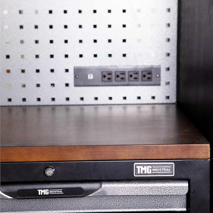 TMG Industrial Extreme-Duty Steel Garage Corner (11’ + 8.5’) Tool Chest w/Pegboard, Power Outlets, USB Port, Magnetic Motion LED Lamps, TMG-WBM15