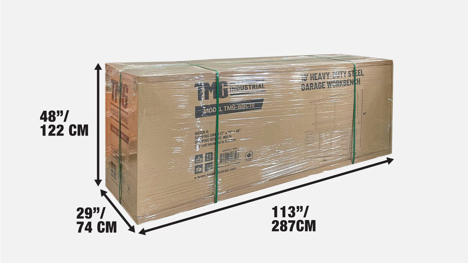 10 jalan (3 m) ammattitason työpöytä reikälevyllä, massiivipuulevyllä ja ruuvipenkillä, TMG-WBC10-shipping-info-image