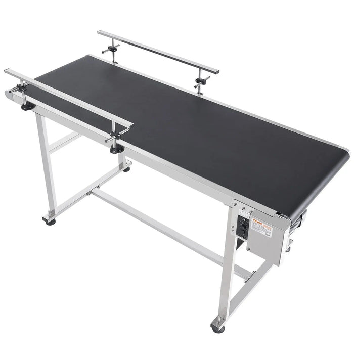 VEVOR Belt Conveyor, 59 x 23.6 inch Conveyor Table, Heavy Duty Stainless Steel Motorized Belt Conveyor for Inkjet Coding Applications Powered PVC Belt Anti-Static Adjustable Speed (Double Guardrail), DOBA-CB59