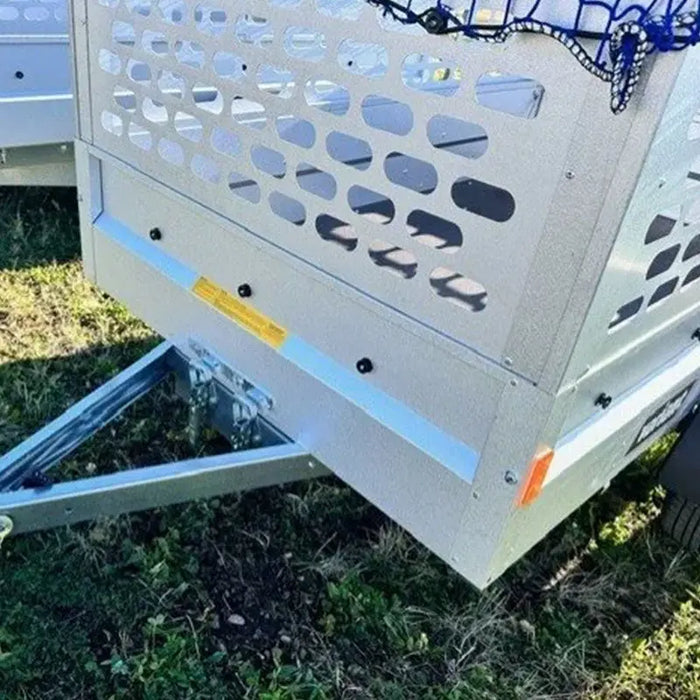 Variant 7’ Heavy Duty Utility Tilt Trailer with Extended Mesh Sides & Net Cover, Removable Tailgate, 4.2’x7’ Tilt Bed, MFR #: S205Tiltmesh, Made in Canada