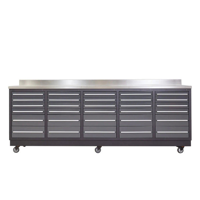 Pro Series 9-Ft 30-Drawer Workbench with Stainless Steel Top, Ball Bearing Double Slides & Casters, TMG-WB930
