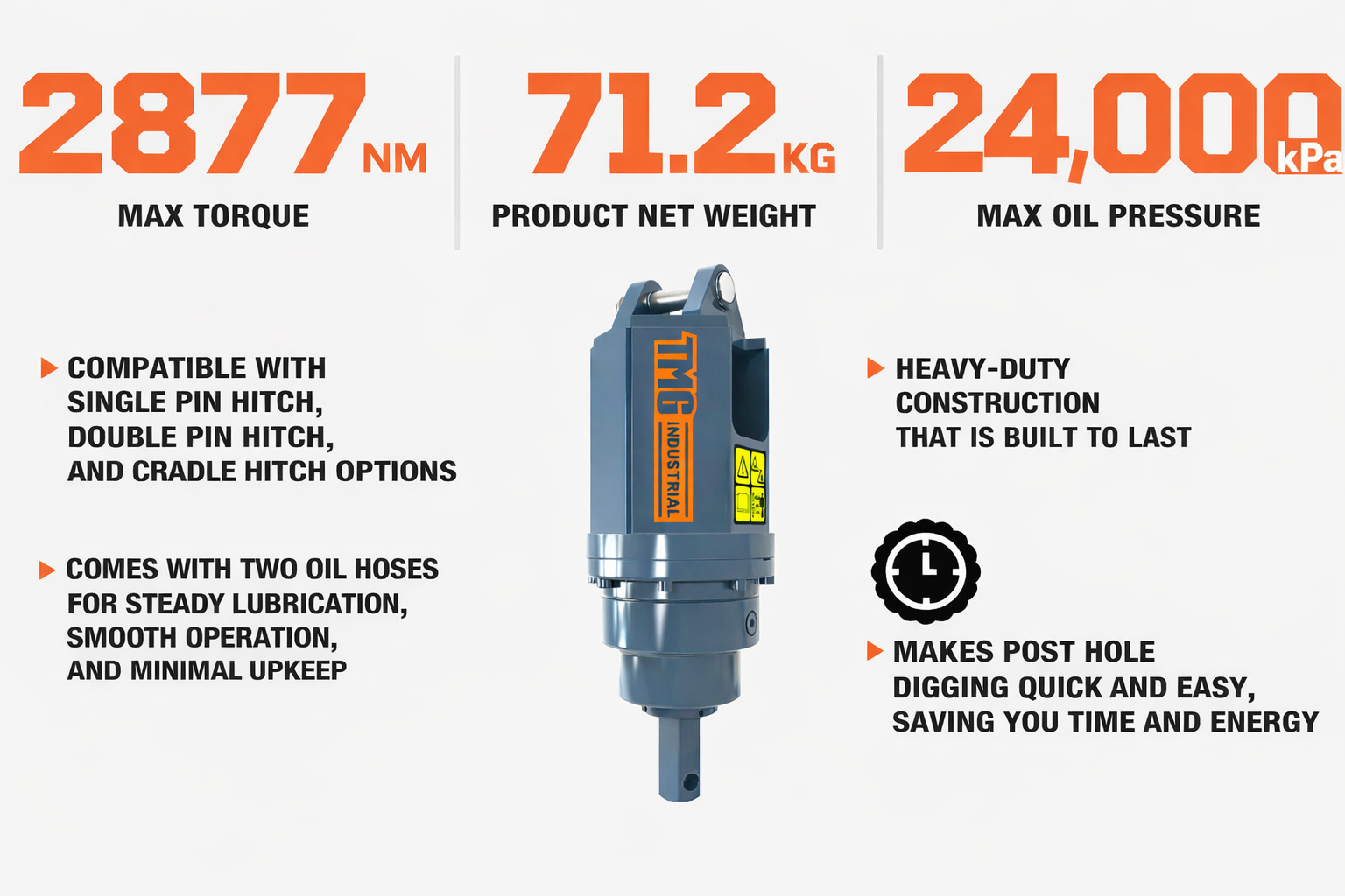 Hydraulic Post Hole Auger Drive Power Head, 26.5–76 L/min Hydraulic Flow, 50 mm (2