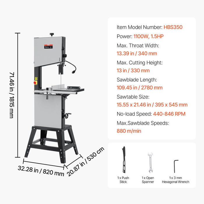 13.39" Woodworking Bandsaw, 1100W (1.5 HP) Benchtop Saw, 440–846 RPM Variable Speed, Precision Cutting for Woodworking, DOBA-BS1339