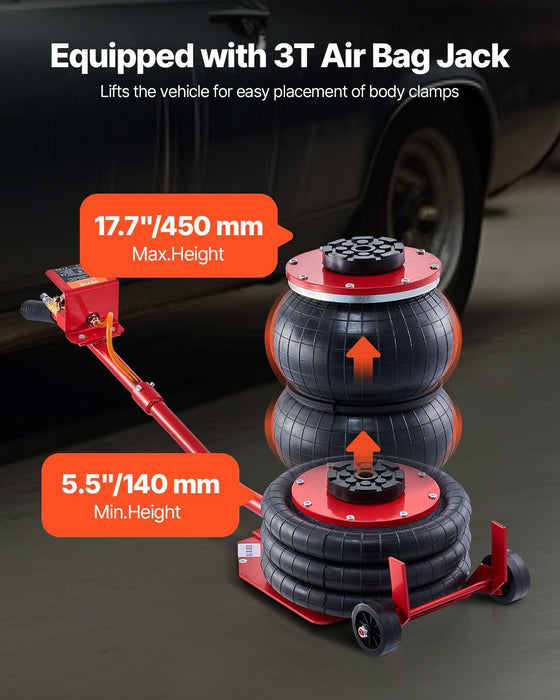 6T auton korin rungon ulosvetäjä ja suoristuslaite, 3T turvatyynytunkki 6000 PSI:n hydraulisella jalkapumpulla, sisältää 16 suoristustyökalua auton/katumaasturin/pickupin korjaukseen, DOBA-FP6T