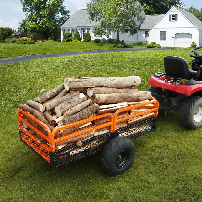 1500 paunan teräksinen kippiperävaunu, 15 kuutiojalan tilavuus, irrotettavat laidat, hinaus ruohonleikkureille/traktoreille/mönkijöille, DOBA-DT1500