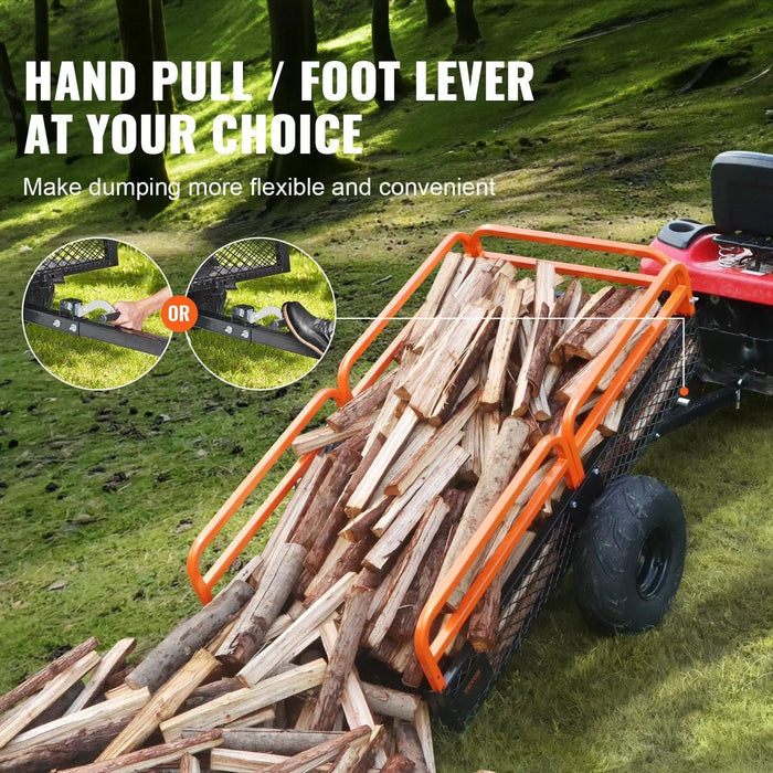 1500 paunan teräksinen kippiperävaunu, 15 kuutiojalan tilavuus, irrotettavat laidat, hinaus ruohonleikkureille/traktoreille/mönkijöille, DOBA-DT1500