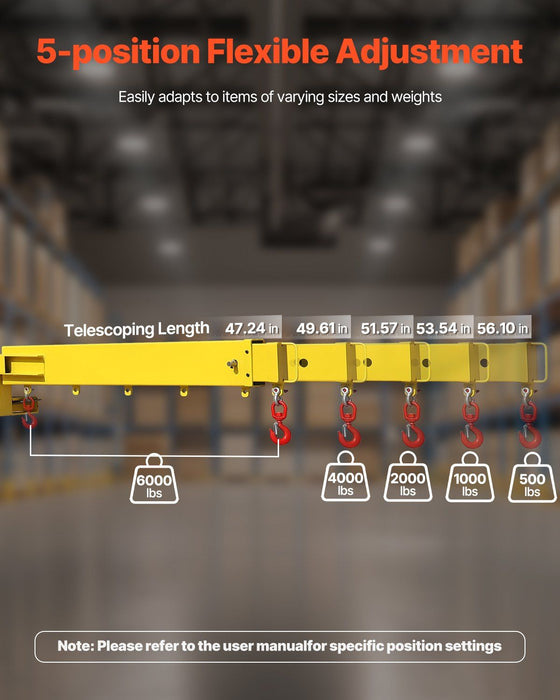 6000 paunan säädettävä trukkipuominosturi, liikuteltava trukkinosturi kahdella koukulla, raskaaseen käyttöön tarkoitettu nostolaite, DOBA-FJ6000