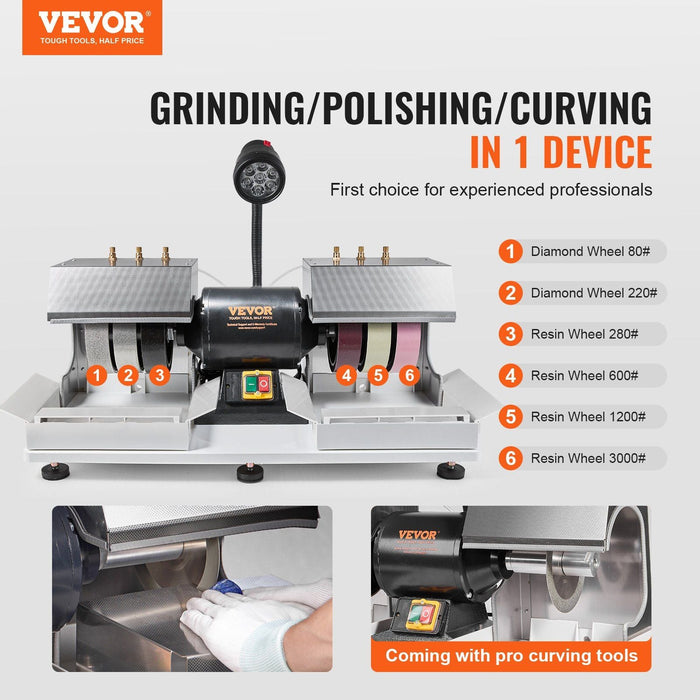 6" hiomakone, 1/4 hv 1800 rpm kivenhiontakone, lamppu ja vesipumppu sisältyvät, jalokivien ja kivien fasetointikone, DOBA-CM6