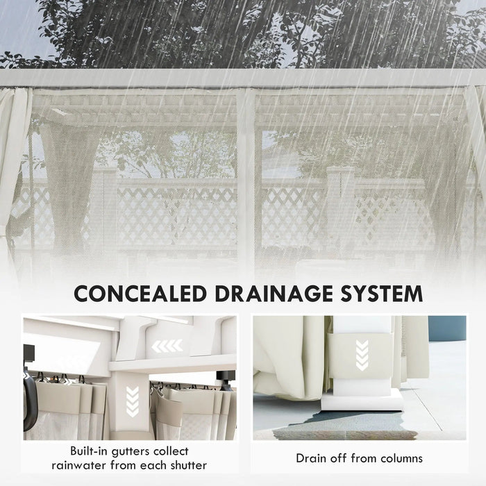 12' x 19' alumiinipergola, 2 säädettävää säleikkökattoa, verhot ja verkot, UV-suojattu ja vedenpitävä, DOBA-PC1219