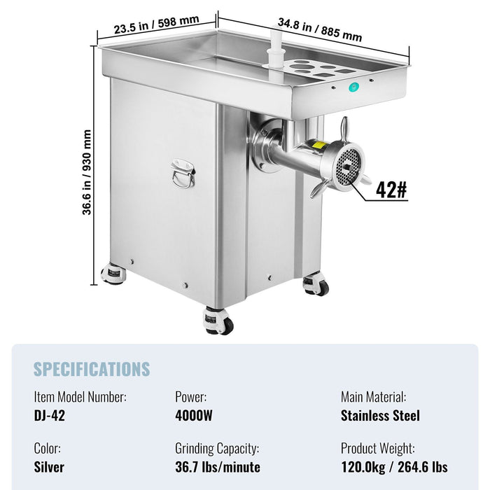 Commercial Electric Meat Grinder, 36.7 lbs/min Grinding Capacity, Industrial Cabinet Design, Heavy-Duty Construction, DOBA-MG36