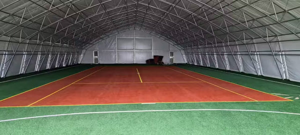 Custom 70’ x 140’ Dual Truss tennis court project.  2022, Vancouver Island, BC, Canada