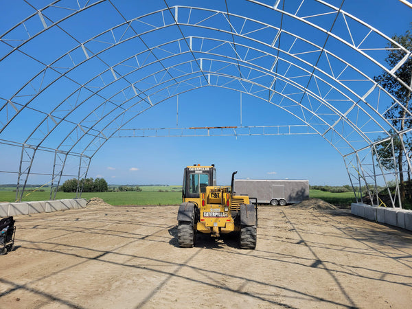 40’ x 100’ Dual Truss Shelter built on concrete blocks, 2025, Maple Ridge, BC, Canada