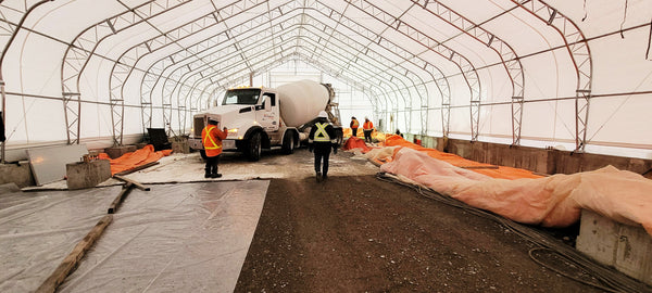 50’ x 120’ Dual Truss Shelter built on concrete knee wall. 2024, Red Deer, AB, Canada.